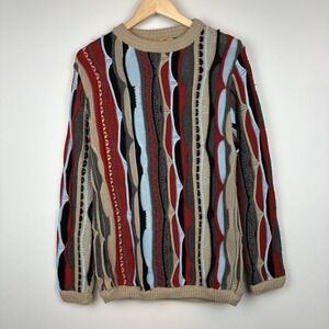 Vintage 90s Orbit Coogi Style Multicolor 3D Knit Hip Hop Sweater Men's S